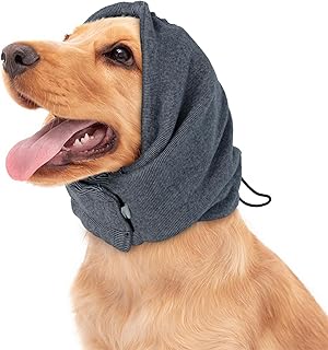 BRKURLEG Dog Calming Hoodie, Adjustable Dog Ear Muffs, Dogs Ears Head Cover for Anxiety Relief, No Shake Ear Wraps for Dogs, Pet Ears Protector for Grooming, Bath, and Force Drying, Grey L