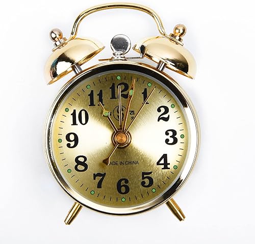Loudly - Reloj despertador de doble campana para durmientes pesados, mecanismo de cuerda manual, reloj de metal vintage dorado para dormitorio de