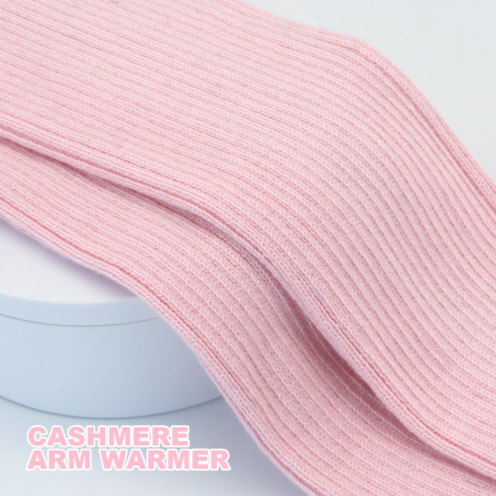 Winter Fingerless Long Gloves for Women Cashmere Blended Knitted Arm Warmers Super Soft Black Arm Sleeves: 50cm/19.7in Pink