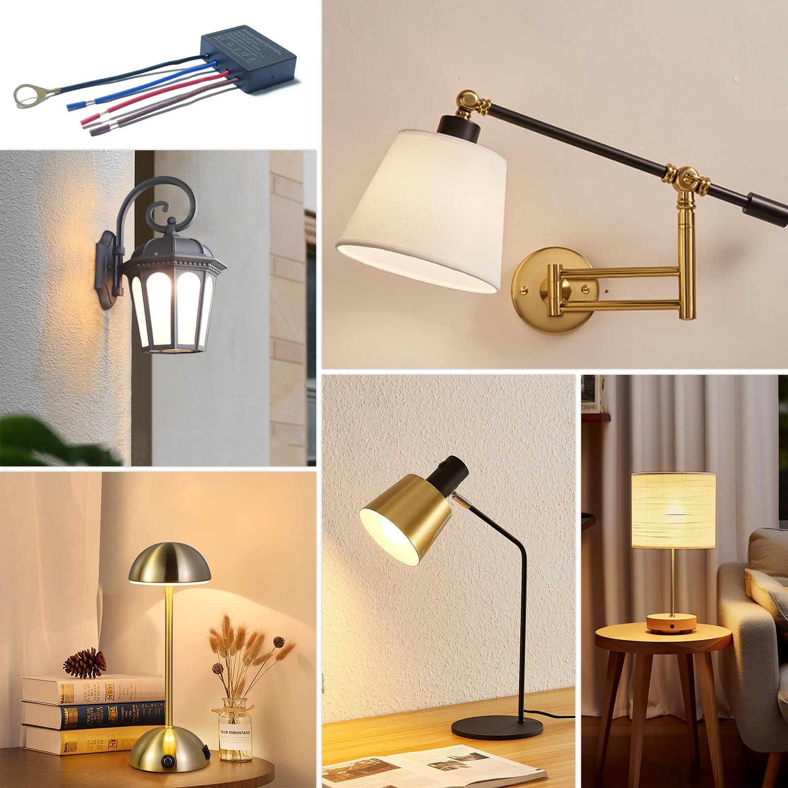 Juego de 2 interruptores táctiles para lámparas de mesa, 4 vías, sensor táctil, regulador de intensidad, con tapas de cable, para lámparas de mesa, lámparas de pie, lámparas de pared y