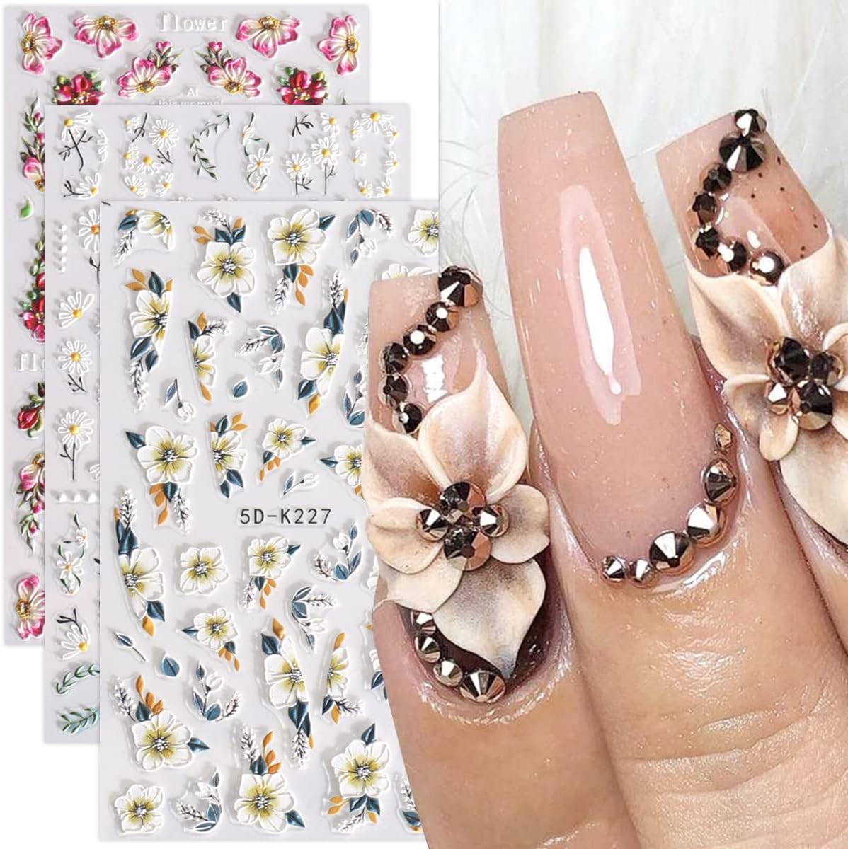Spring Flowers 5D Nail Art Stickers Mimosa Nail Stickers
