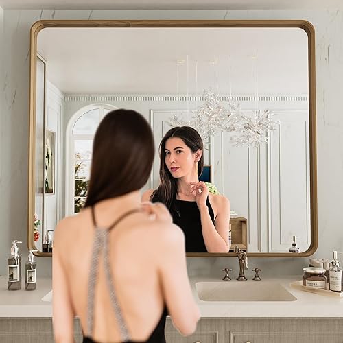 Miniatura 31 de LOAAO - Espejo de tocador para baño con marco de metal negro mate de 24 x 32 pulgadas para pared, rústico, rectangular, grande, redondeado