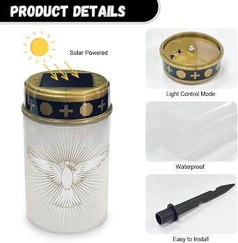 Golden Cross and Peace Dove Solar Memorial Lights for Graves Flameless Candle Lamp Waterproof Solar Powered Light for Prayer Grave Cemetery Garden Decor 2 Pcs
