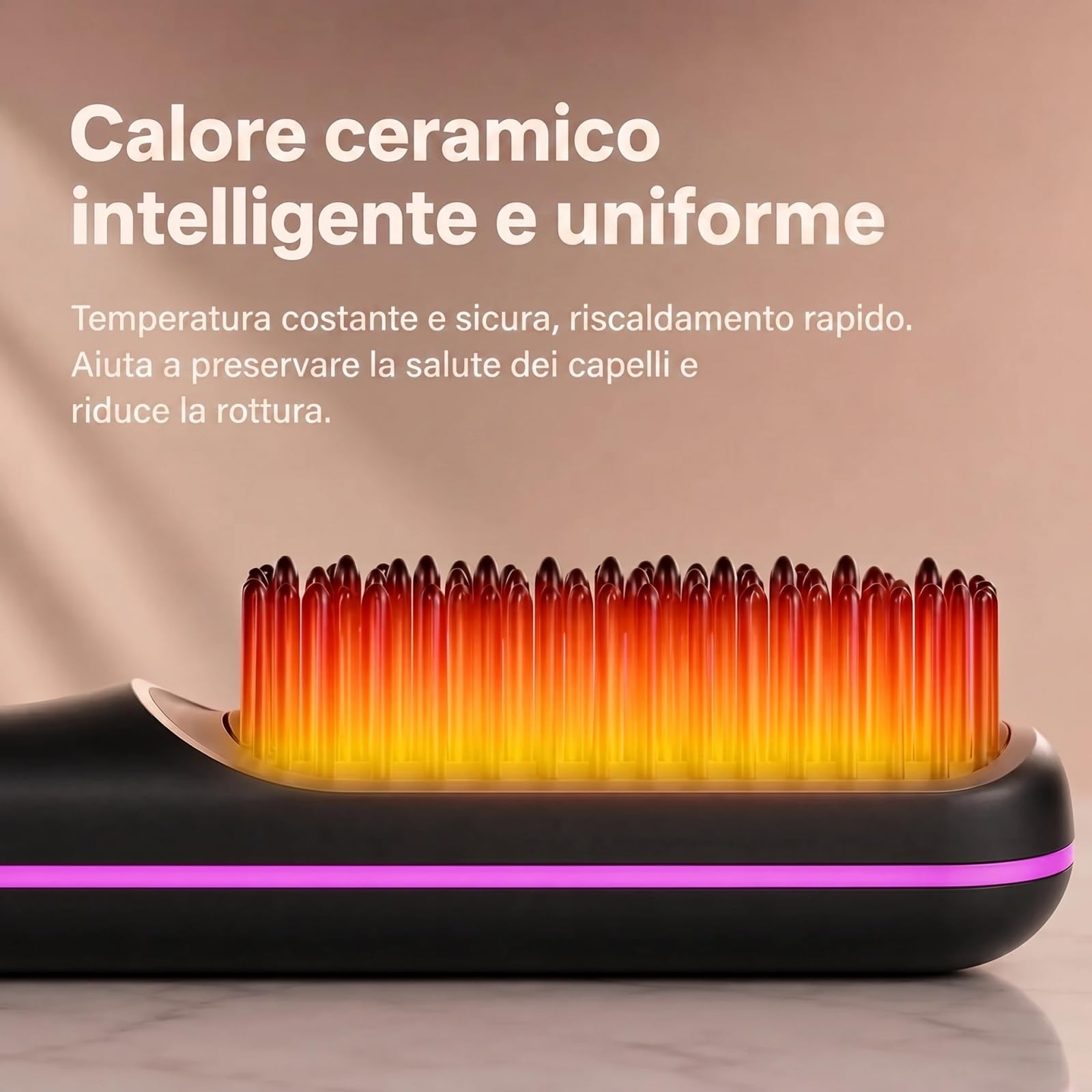 Alegra Spazzola Riscaldante Originale,Non Danneggia i Capelli | Pettine Lisciante Senza Fili Portatile,Display LCD,Styling Capelli Veloce per Viaggi e Uso Quotidiano