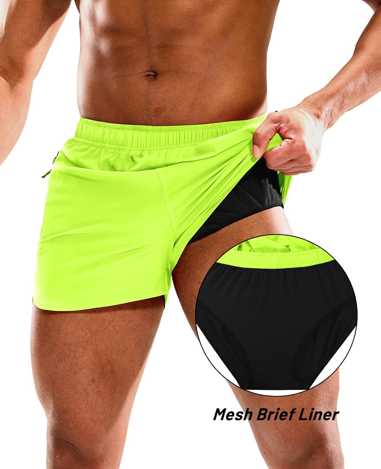 MIER Men's 3 Inch Inseam Running Shorts with Brief Liner Dry Fit Gym Athletic Workout Exercise Shorts with Zipper Pocket - Image 4