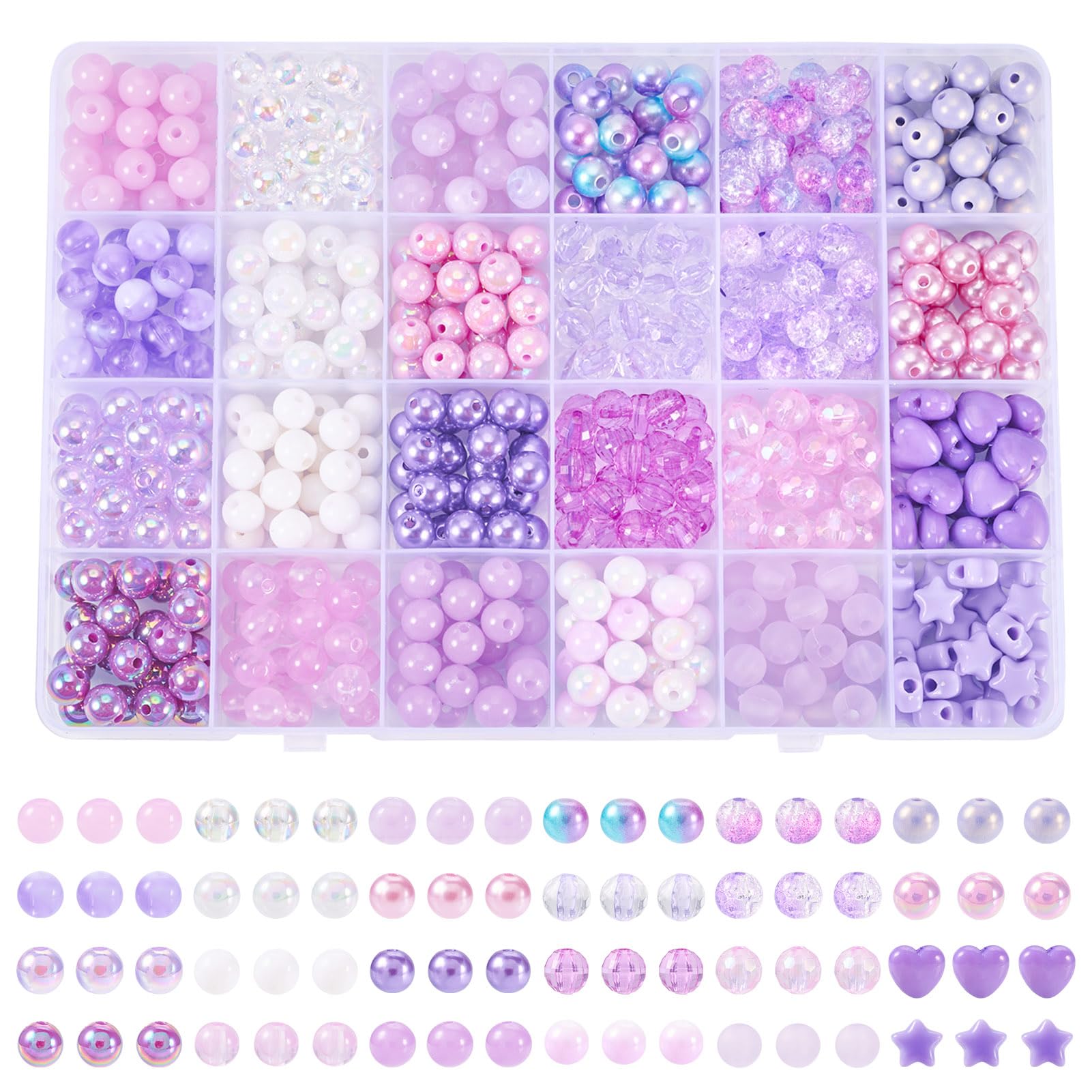 Perles acryliques opaques violettes de 8 mm pour création de bracelet DIY en plastique coloré