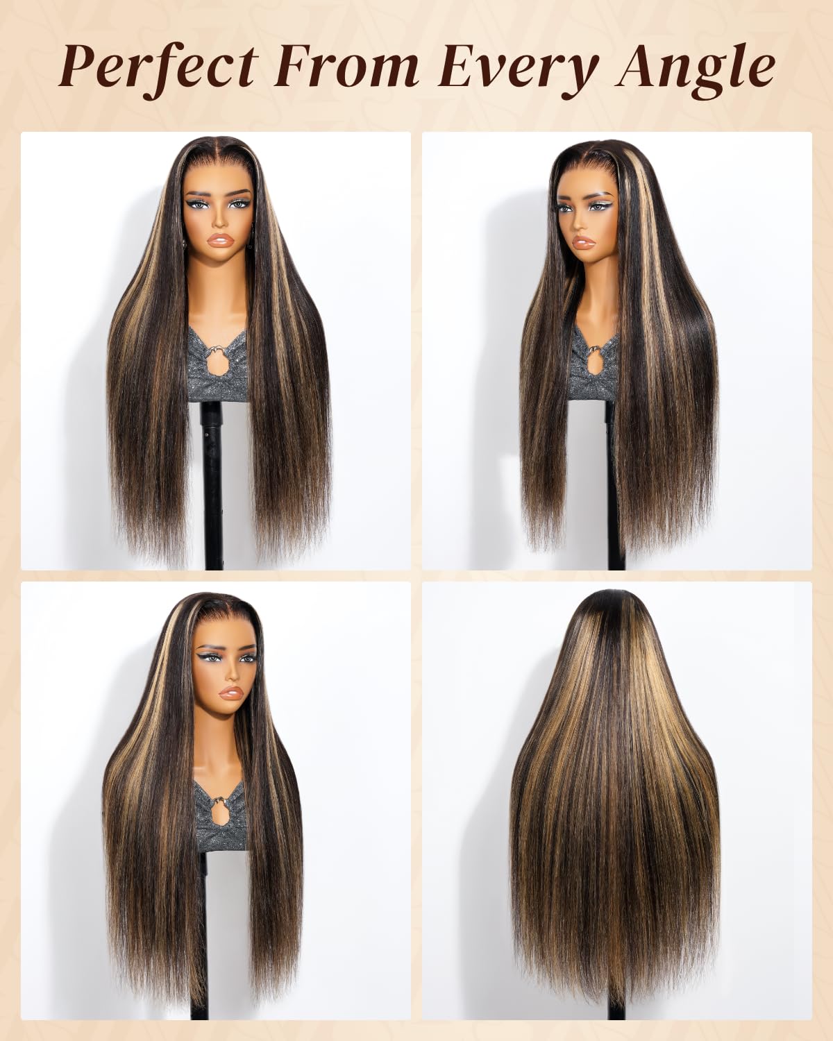 Arabella 13x6 Ombre Lace Front Wigs Human Hair Glueless Wigs Human Hair Pre Plucked Pre Cut 13x6 Ear-to-Ear HD Lace Wig 210% Density Highlight Straight Wig fb27# Drawstring Wig Human Hair 20 Inch - Image 7