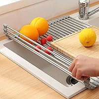 Vista 3 de Deecam Escurridor de platos enrollable, escurridor de platos de cocina sobre el fregadero, tapete resistente al calor con silicona antideslizante