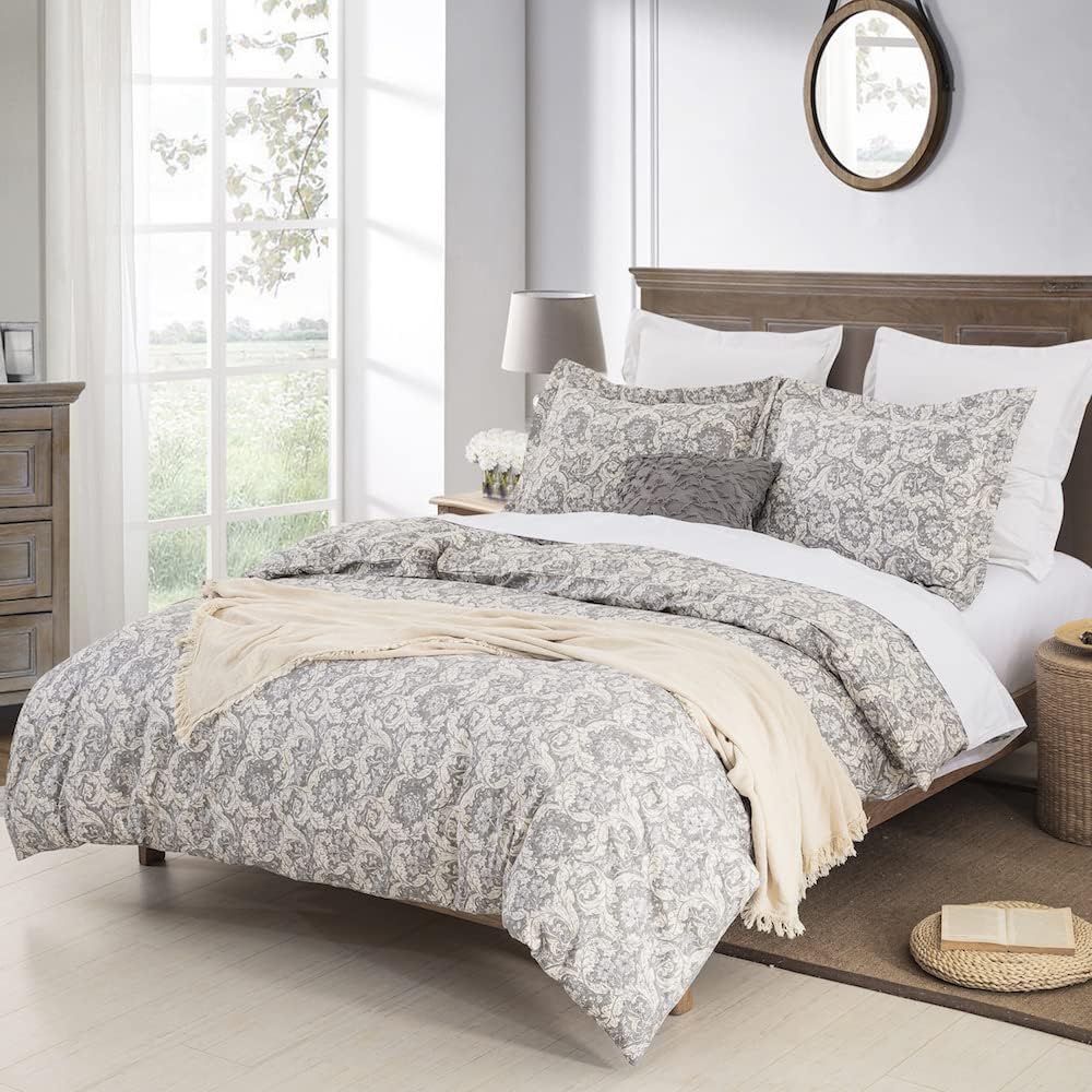 DAUAOTO Cotton Euro Shams Square Pillow Cushion Cover 2 Pieces Set 26"x26" Pillowcases Gray Paisley Floral Pattern