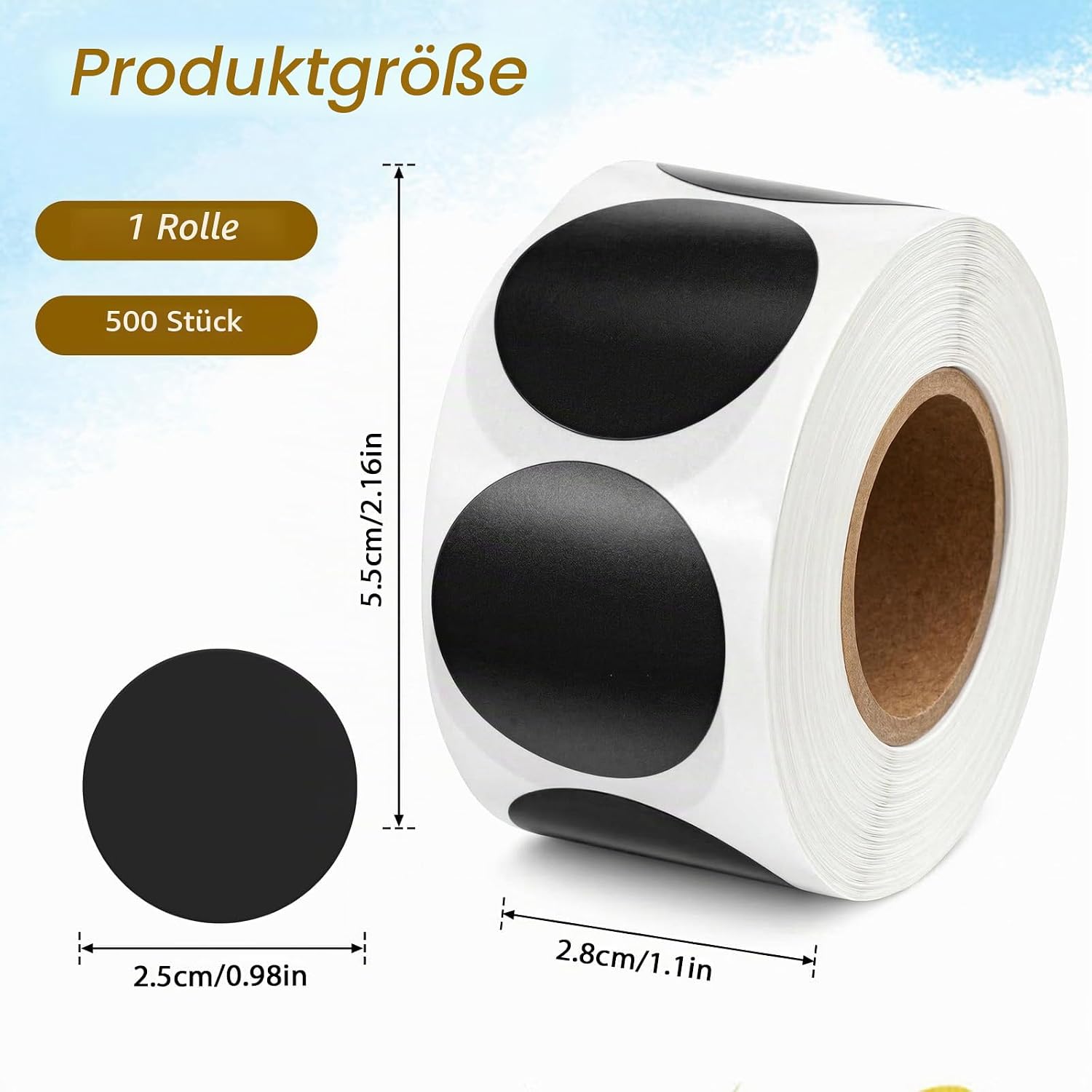 Black Round Stickers, 2.5 cm, Pack of 500, Black Dot Stickers, Waterproof Circular Stickers, Colour Coding Label for Office, Business, Home, Classroom, Marking black 2.5cm