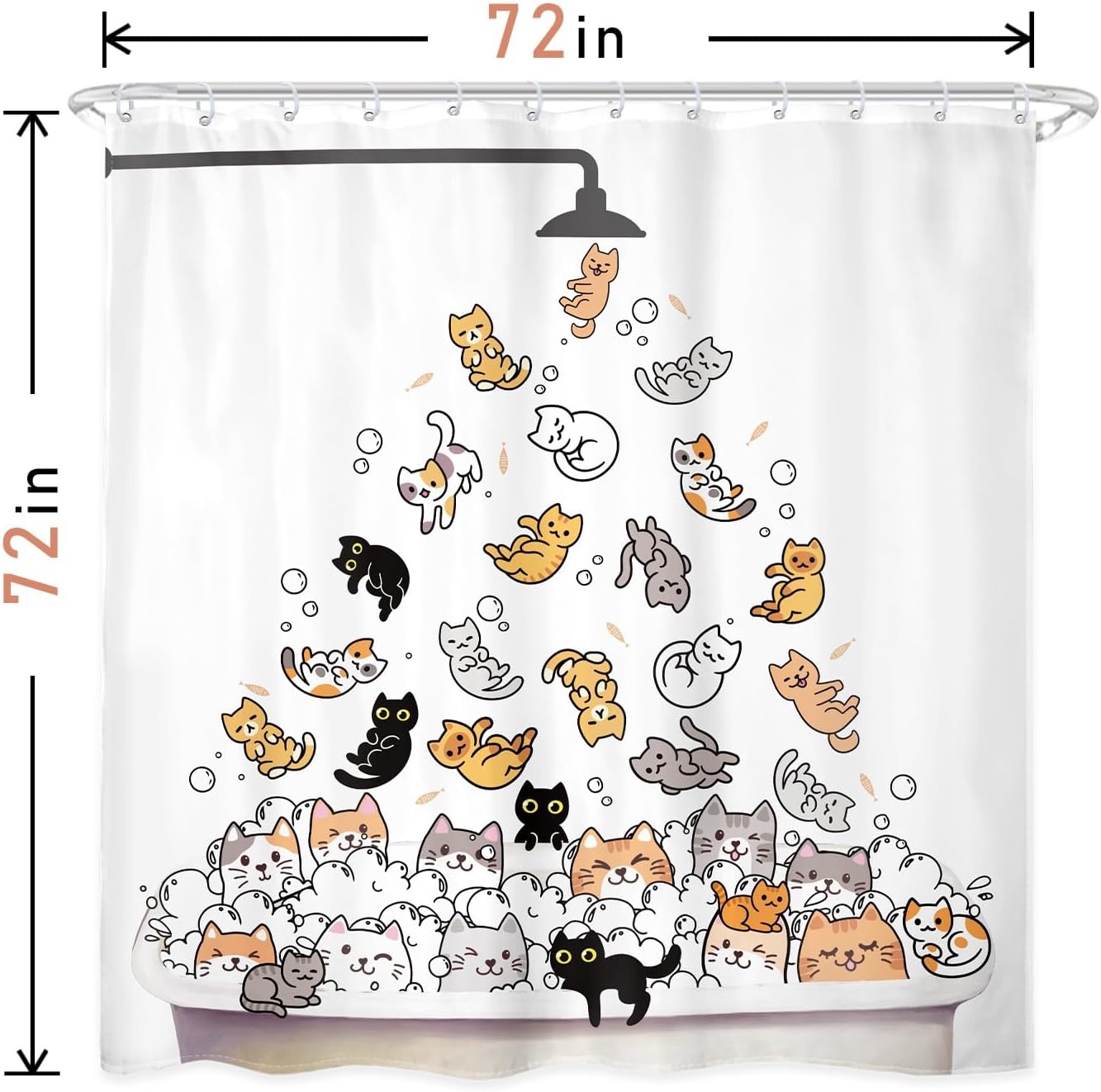 SVBright 4PCs Kids Bathroom Sets Cat Shower Curtain Set 72Wx72H Cartoon Cute Animal Funny Child Bathroom Rug Quick Dry Bath Rug Mat Toilet Mat U-Shape Cover Nonslip Washroom Decor Shower Accessories
