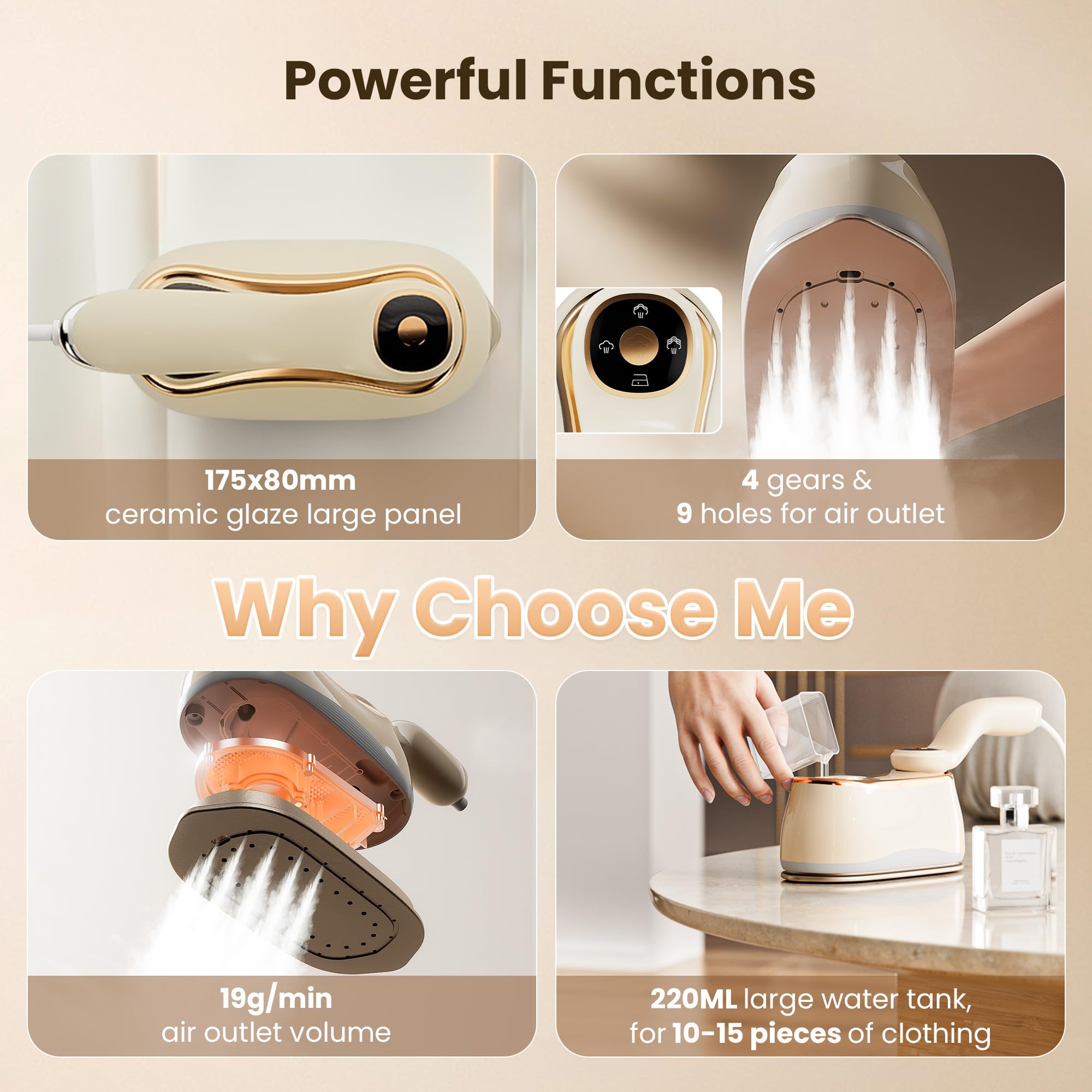 Mitdir Ferro da stiro portatile 175x80mm Ceramic Glass Panel Iron LCD 220ml Water Tank 1200W & 15s Fast Heat Up 4-speed Steamer for Clothes of all Fabrics Dry & Wet Iron for Home Travel Business Trip