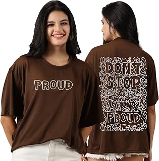 RodZen Oversized Cotton Blend Printed Loose Fit T-Shirt for Women/Girls Price In India
