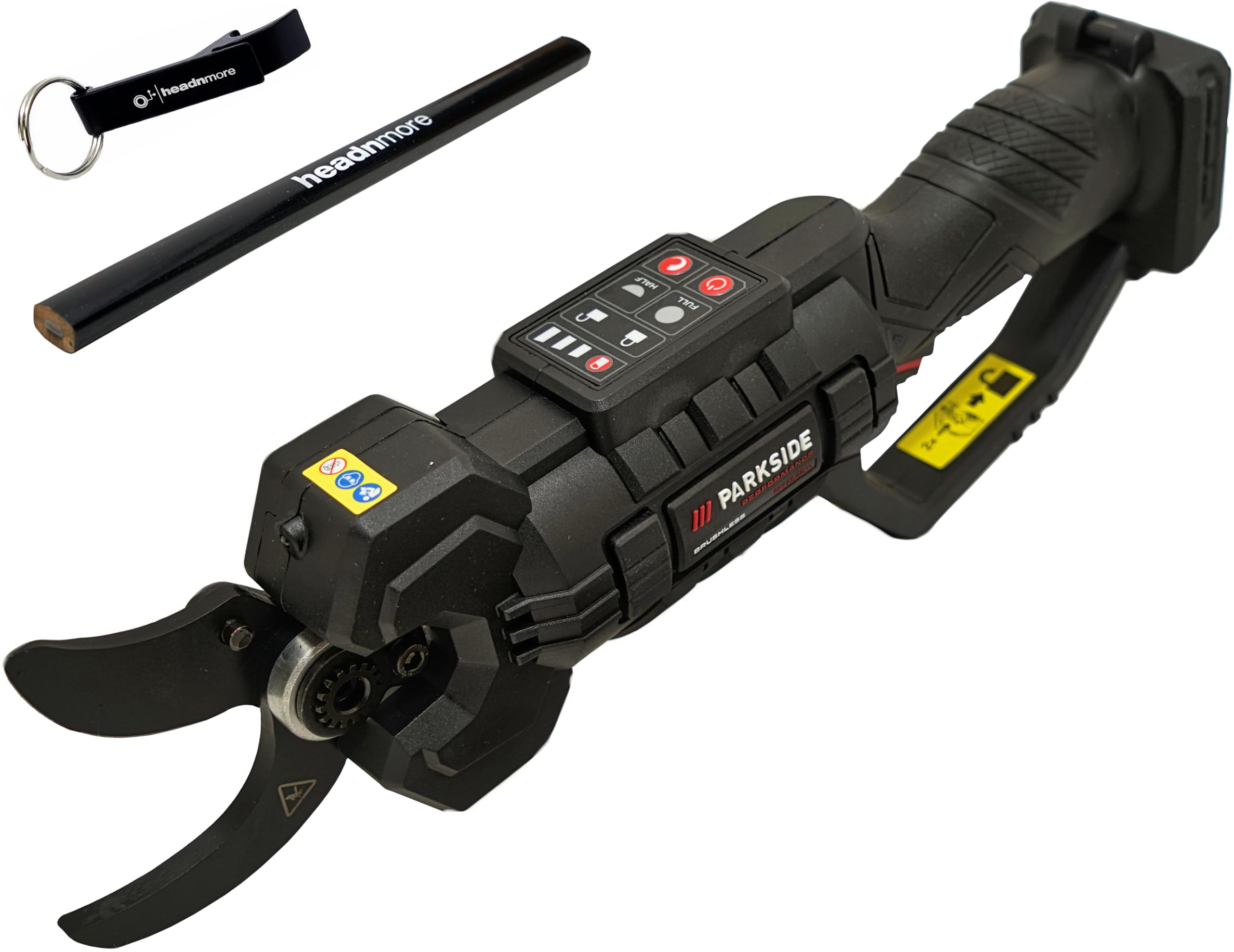 Offerta HEADNMORE per PARKSIDE PERFORMANCE® Forbice da potatura a batteria PPAAS 20-Li – 20 V X 20 V Team, motore brushless, incl. portachiavi HEADNMORE & matita da carpentiere