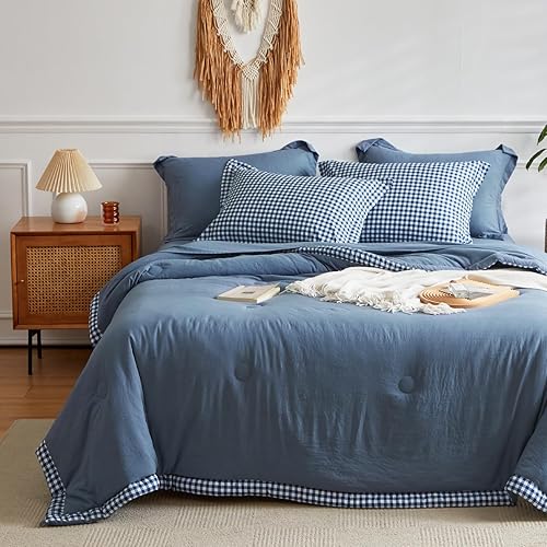 Miniatura 9 de WARMDERN Juego de edredón de cuadros de búfalo tamaño King, juego de edredón ligero y suave, juego de ropa de cama tamaño King de 7 piezas con