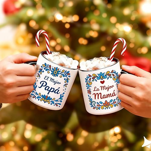 Miniatura 5 de Breezy Valley Juego de tazas de café de El Mejor Papá y La Mejor Mamá - Regalos de diseño floral para padres - Tazas de 11 onzas para mamá y papá