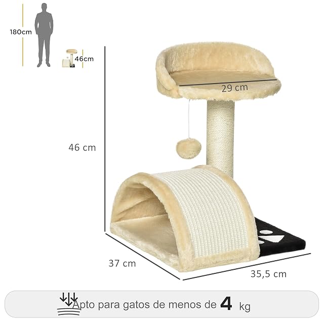 Foto 7 de 8 de PawHut Árbol Rascador para Gatos Pequeño Altura 40 cm de 2 Niveles con Poste Tablero para Rascar Plataformas…