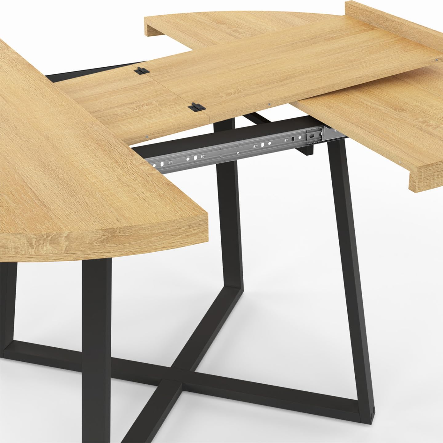 IDMarket - Ausziehbarer runder Esstisch Selma 4-8 Personen Holz und Schwarz 110-150 cm