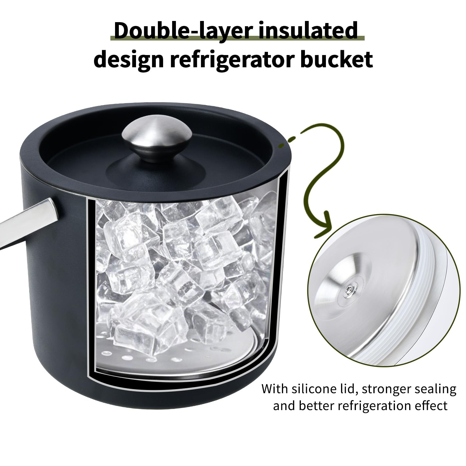 3L Aislamiento TéRmico Moderno Cubitera, Cubo Para Hielo De Acero Inoxidable De Doble Capa, Contenedores De Hielo Con Filtros Y Clips, Congeladores Para Cerveza, Vino Espumoso Y Vino