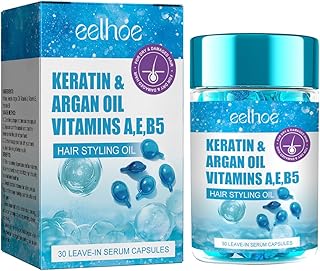 Hair Styling - No Rinse Conditioner for Frizzy Dry & Damaged Hair - Keratin Treatment with Argan, Oils Vitamins A C E B5 - Leave-in Anti Frizz Hair Styling Oil - 30 Capsules