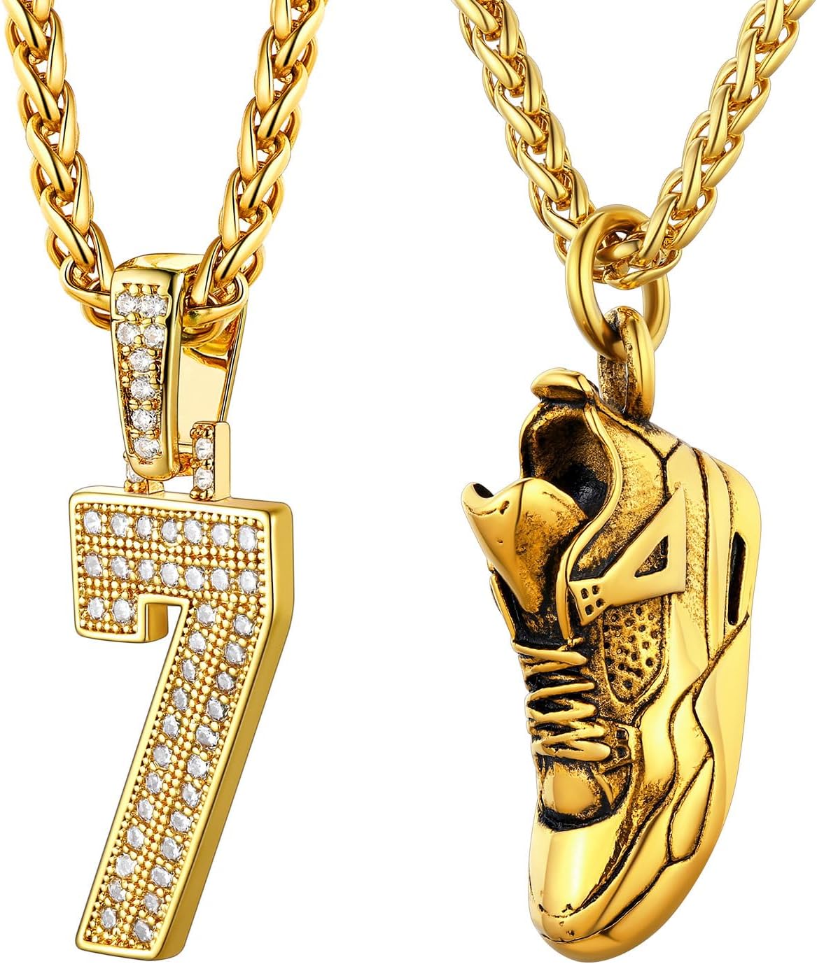 U7 Gold Number 7 Necklace and Gold Sneaker Shoe Necklace