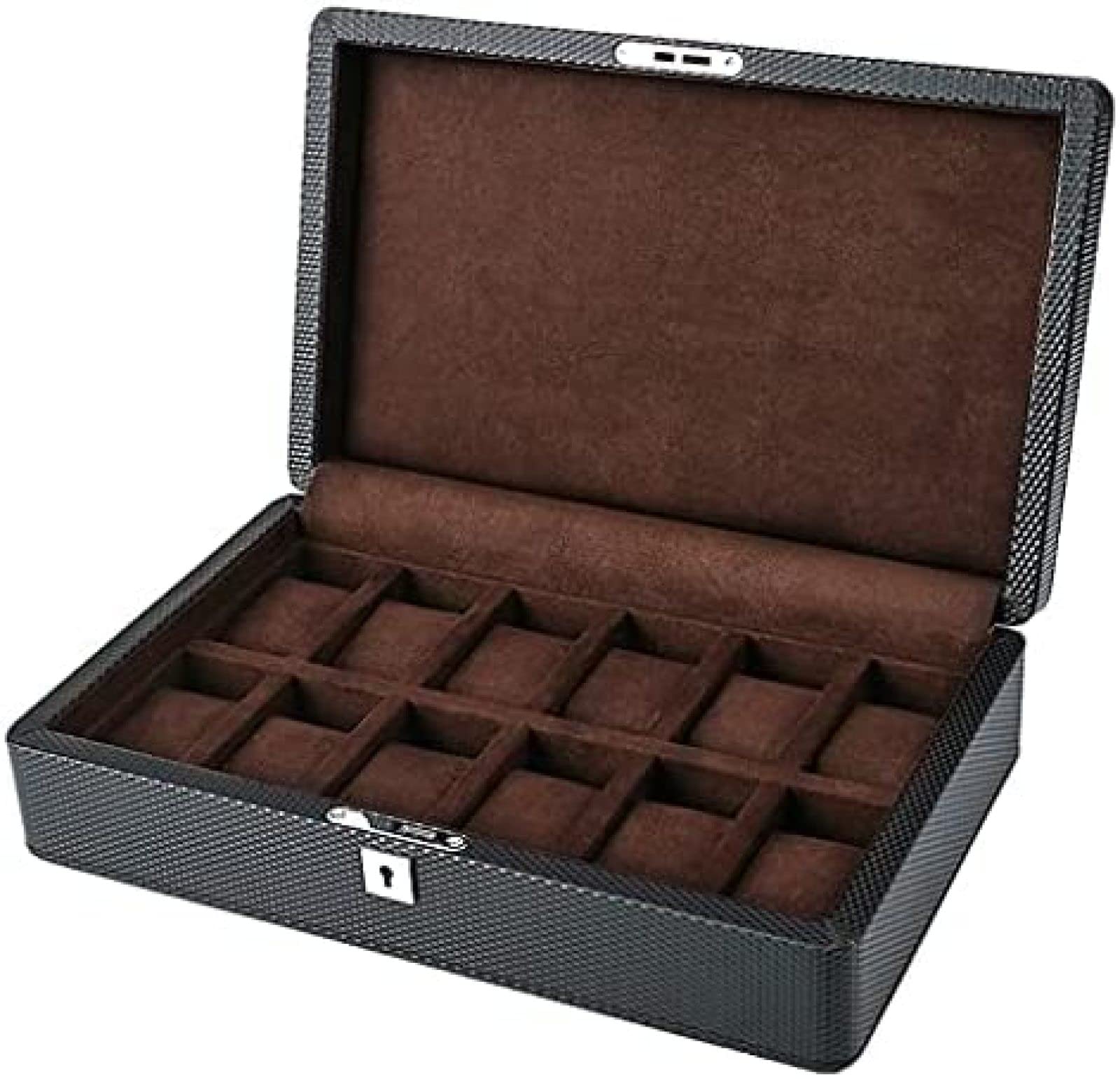 YNBSHGAA 12 Slot Leather Watch Box Watch Display Case Organizer Jewelry Storage Box with Lock It's The for Friends,Brown,34.5×21.5×9cm,Brown-34.5×21.5×9cm