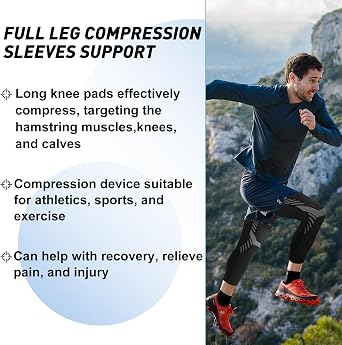 Full Leg Compression Sleeves Adjustable Long Knee Braces for Women and Men