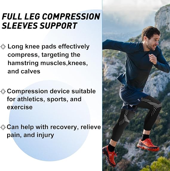 Full Leg Compression Sleeves Adjustable Long Knee Braces for Women and Men