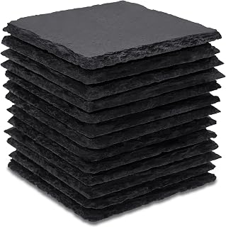 13 Pieces Slate Drink Coasters, GOH DODD 4 Inch Rustic Stone Rock Coasters with Anti-Scratch Bottom for Bar Kitchen Home Decor, Black, Square