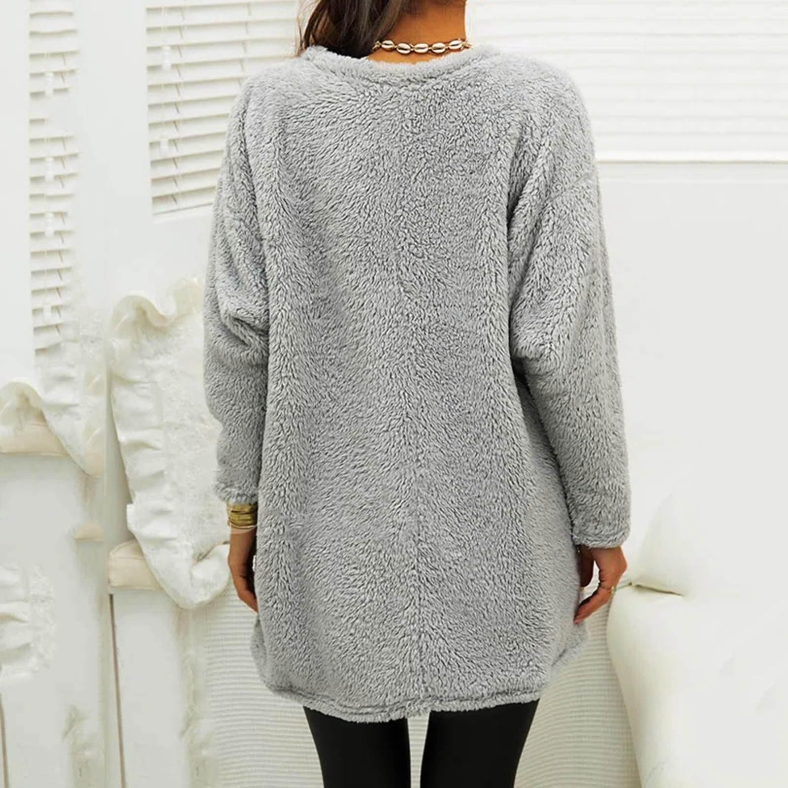 Sudadera De Mujer Casual Suéter Sin Capucha Top Largo De Manga Larga