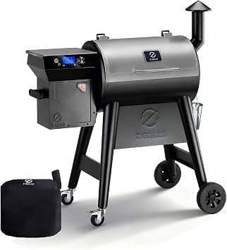Z GRILLS 450E Pellet Smoker Grill, Upgrade PID 3.0 Temperature Control 180-450F, 459 SQ.IN Cooking Area, 8 in 1 BBQ Grill,Hopper Cleanout, Meat Probe, Rain Cover, for Backyard Camping