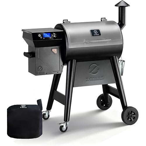 Z GRILLS 450E Pellet Smoker Grill, Upgrade PID 3.0 Temperature Control (180-450°F), 459 SQ.IN Cooking Area, 8 in 1 BBQ Grill,Hopper Cleanout, Meat Probe, Rain Cover, for Backyard Camping