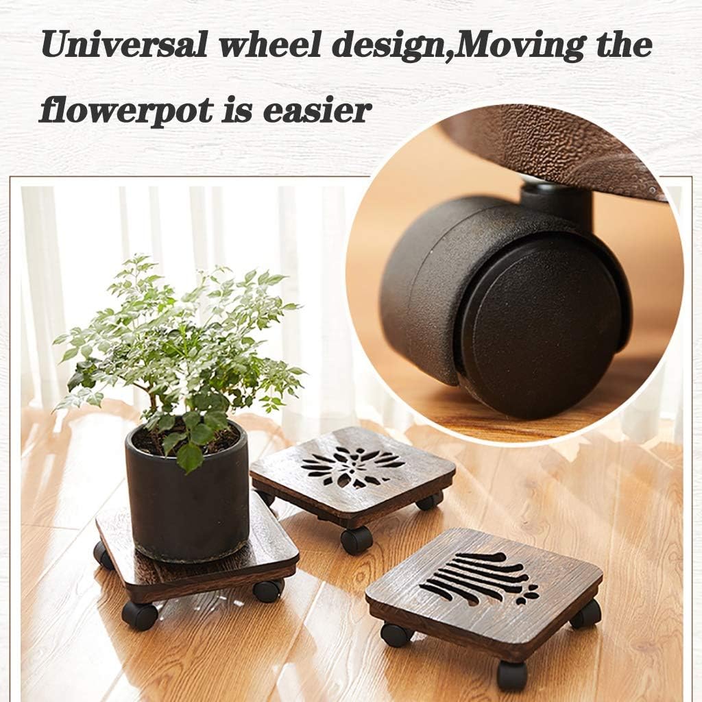 Plant Trolley Plant Pot Trolley,Wood Plant with Wheels,Indoor Outdoor Planter Trolley Casters Rolling Coaster with Wheels,Movable Flower Pot Tray,Planter Pallet for Home Garden (Square Style