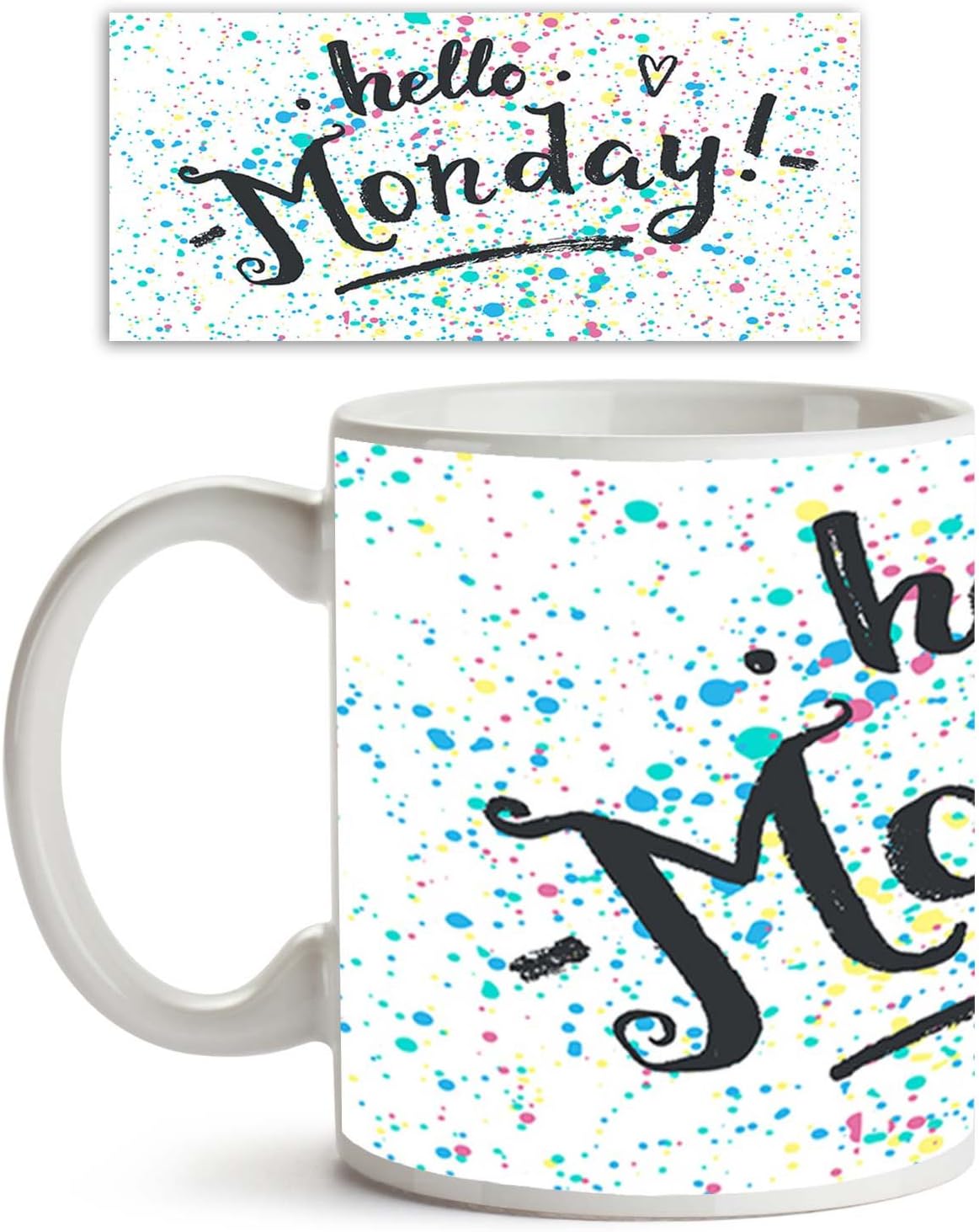 ArtzFolio Hello Monday Ceramic Coffee Tea Mug Inside White 325ml Round Mug; Set of 2 PCS