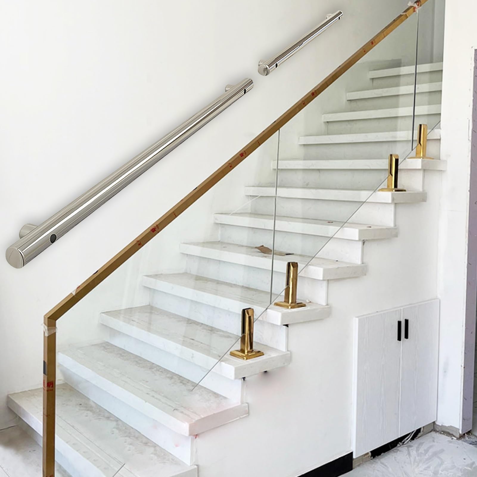 Kit de support de rampe d'escalier mural 2m et barre d'appui pour sécuriser escalier de maison