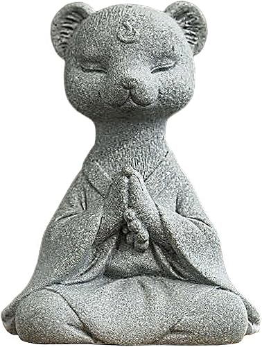 Estatua de zorro meditante, esculturas de zorro rezando, figura zen para pecera, acuario, decoración de estantes al aire libre (A)