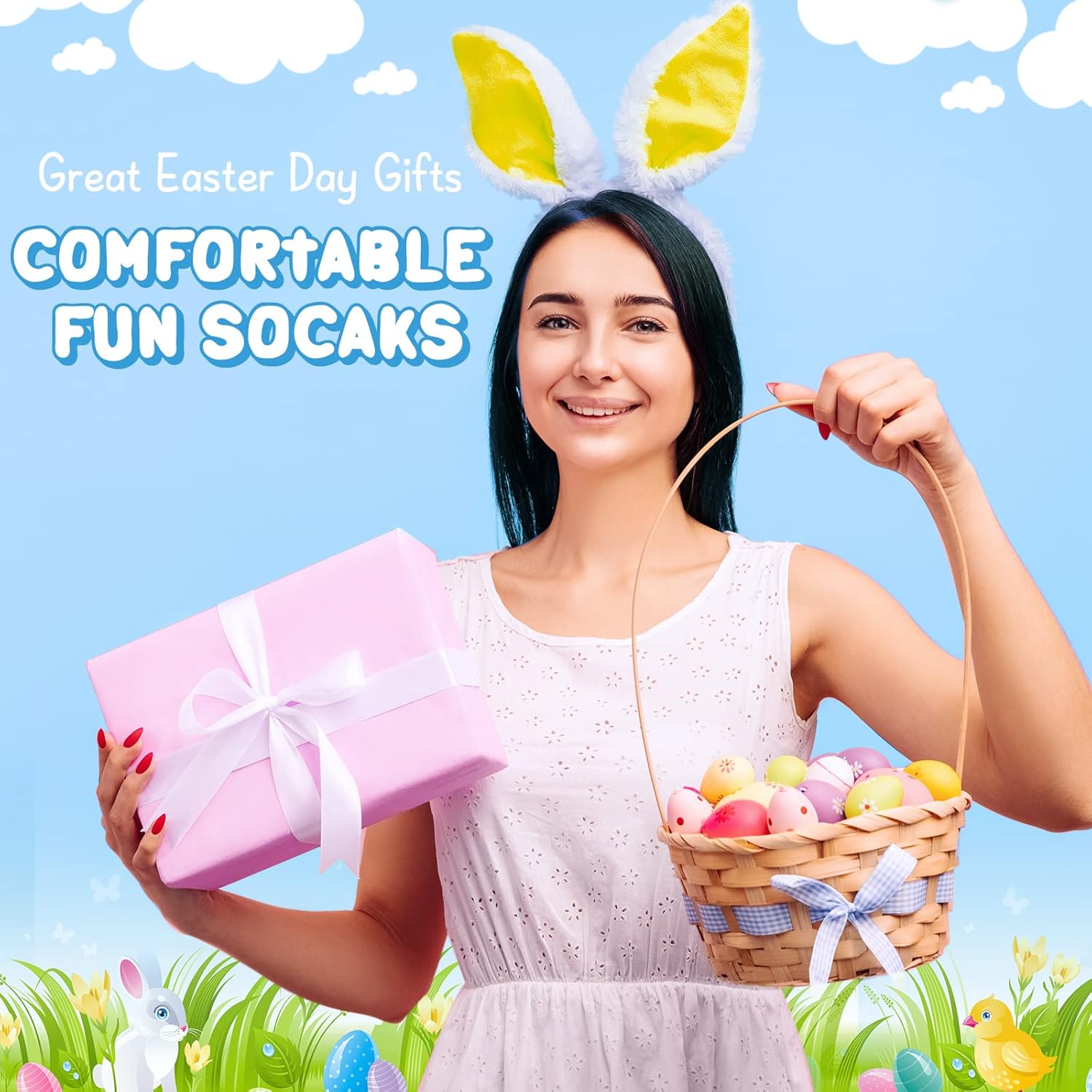 Silkfly 15 Pairs Women's Crew Socks Easter Day Fashion Cotton Stretch Socks Bulk for Women Girl Gifts, Size 9 to 11, 15 Styles