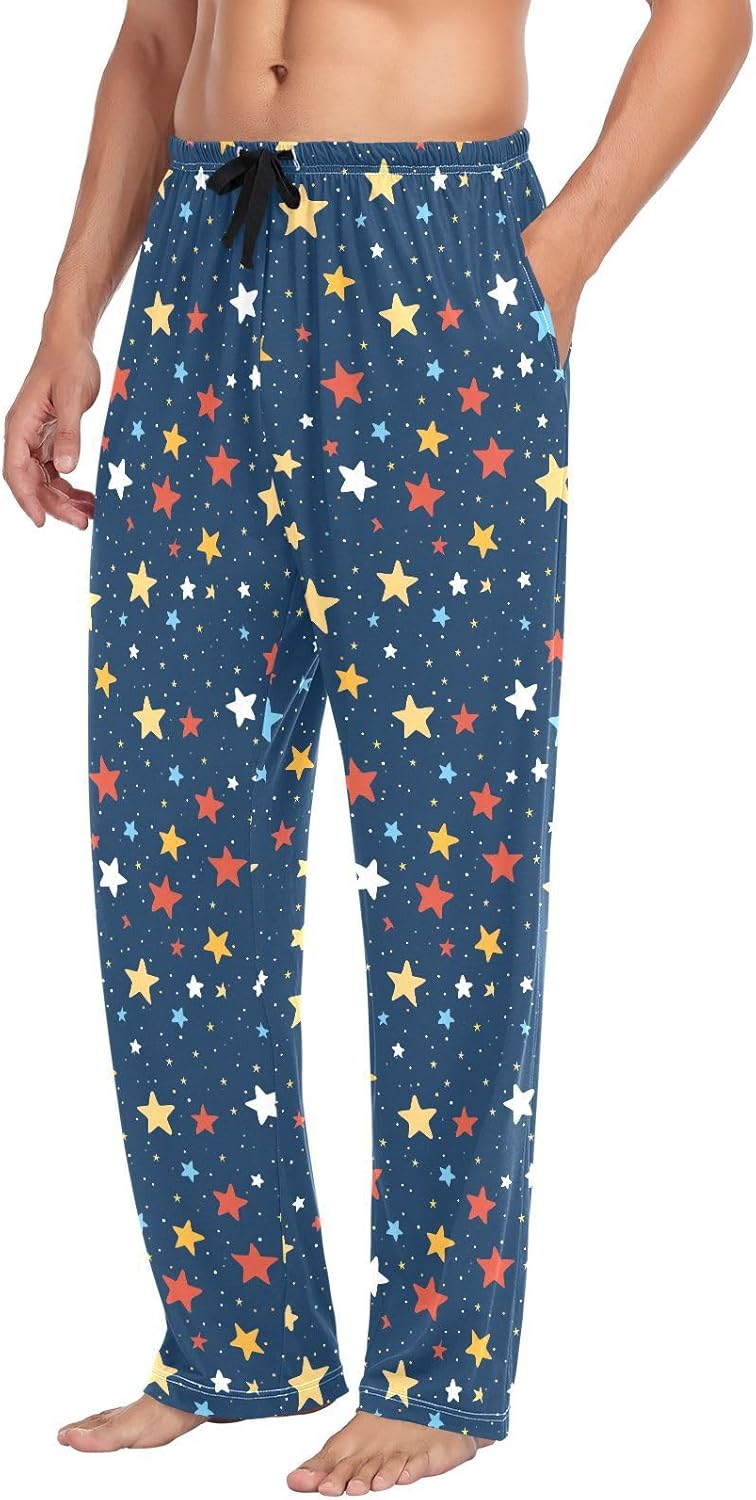 ALAZA Colorful Stars Polka Dots Men's Pajama Pants Men Cotton Pajama Bottoms with Pockets, S