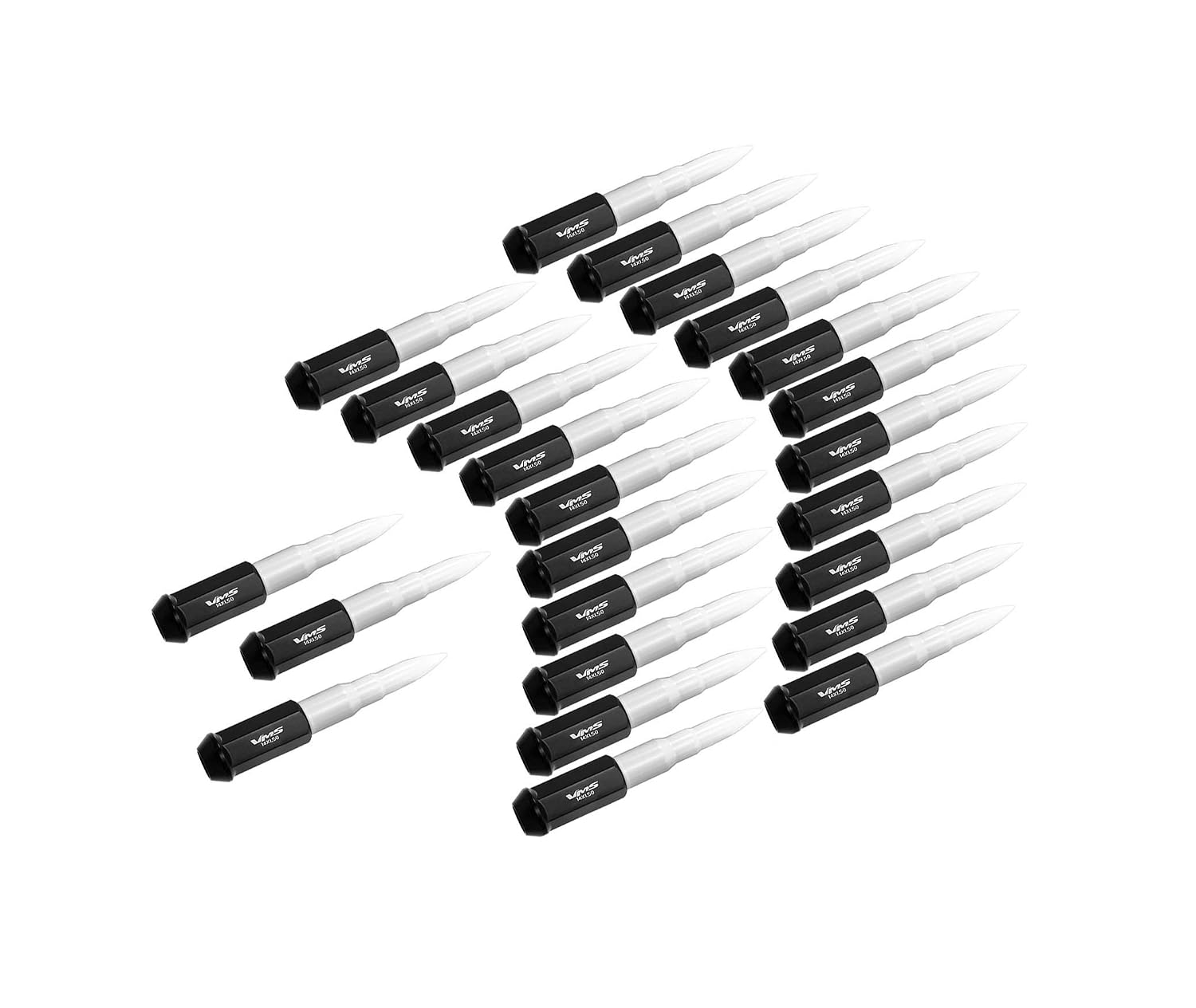 TRUE SPIKE 14x1.5 24PC 124mm Cold Forged Steel Lug Nuts with WHITE Extended BULLET Tips in CNC Aluminum Compatible with Chevrolet Chevy Silverado and GMC Sierra 1500 1999-2025 with 6 Lug Wheel Pattern