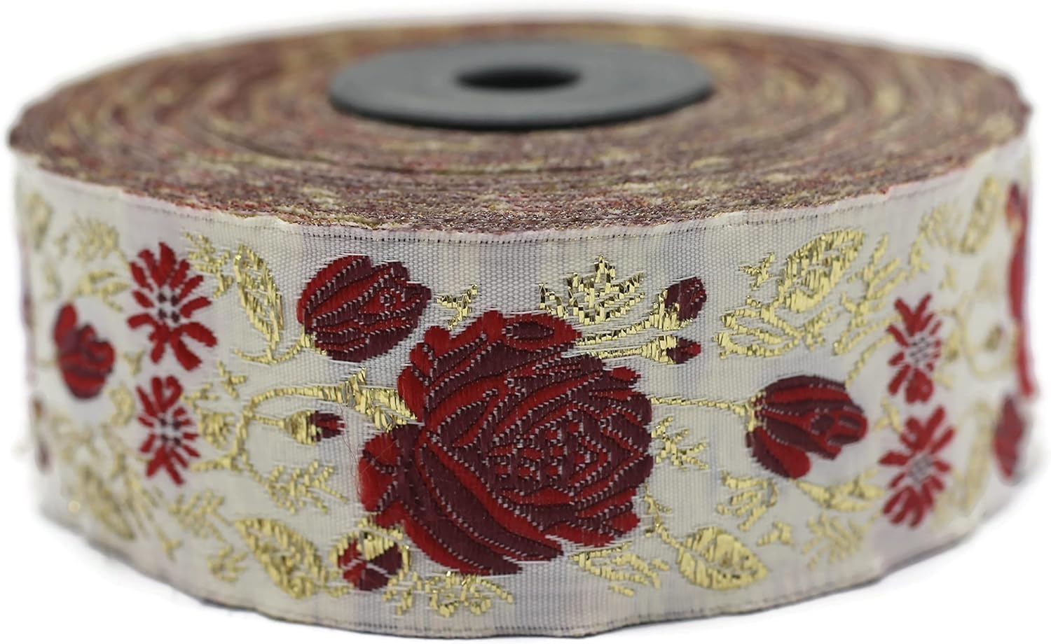 11 Yard Spool 1.37" Yellow Black Rose Flowers Jacquard Ribbon Trim Woven Border Floral Embroidery Lace Tape DIY Craft Accessories Embellishment 35089