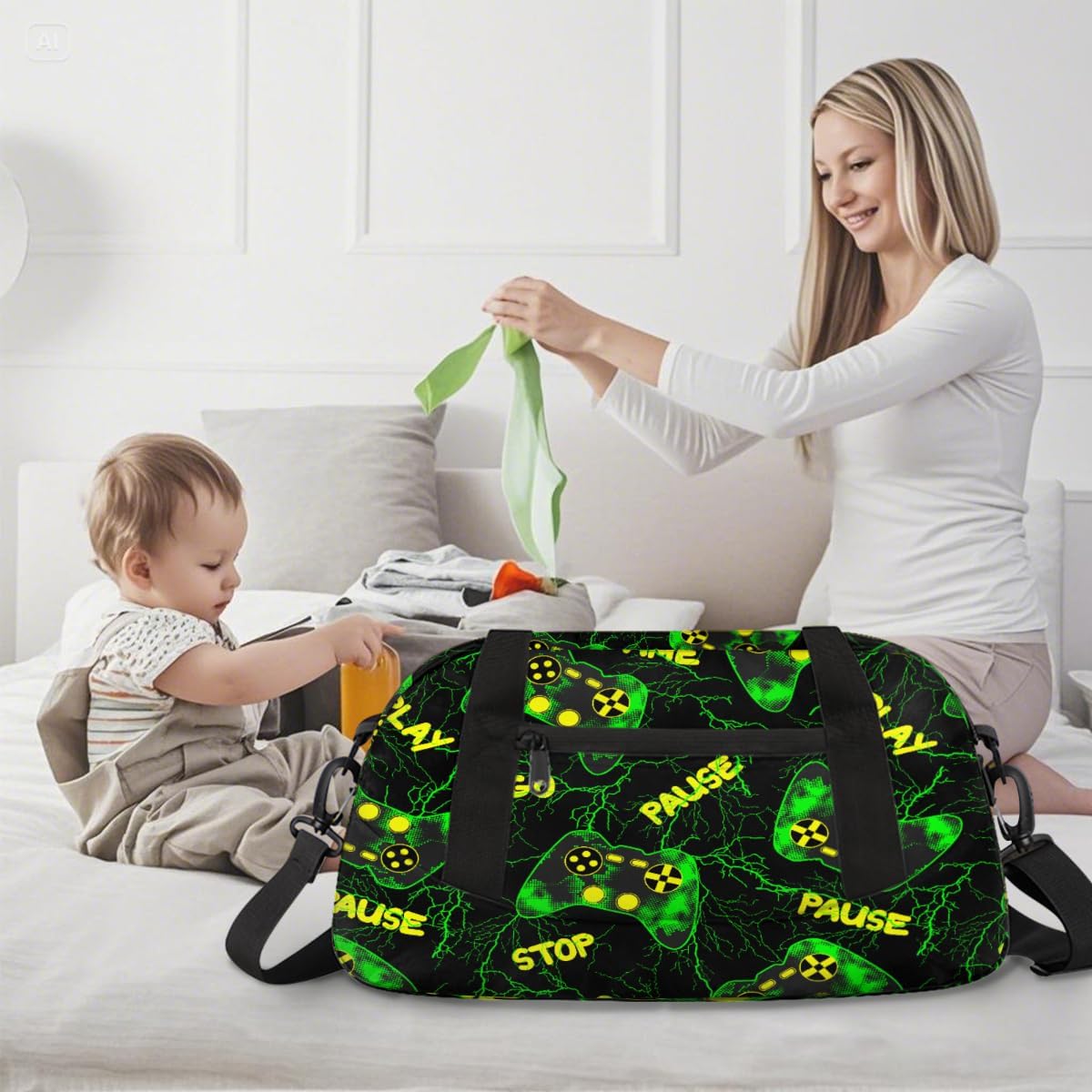 Gym Travel Duffle Bag for Boys - Kids Overnighter Weekend Bag with Front Zipper Pocket for School Practice, Game Controller Teens Carry-On Size Sleepover Bags - Image 7