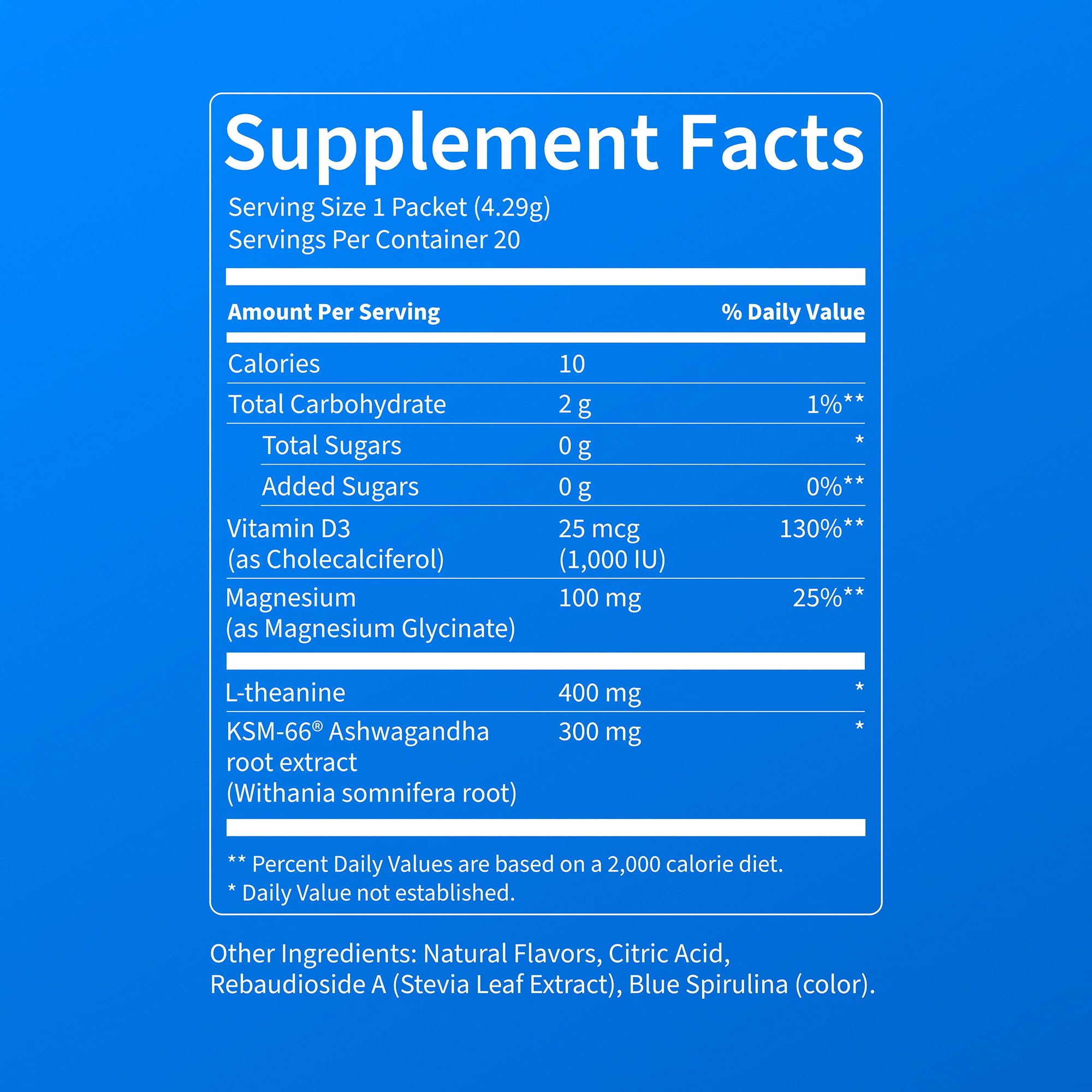 Nello Supercalm Drink Mix with Magnesium Glycinate, KSM 66 Ashwagandha, Vitamin D3 and L Theanine, Calm Powder Supplements for Relaxation Support, No Sugar, Travel Packets, 20 Ct, Blue Coconut — Amazon image 11