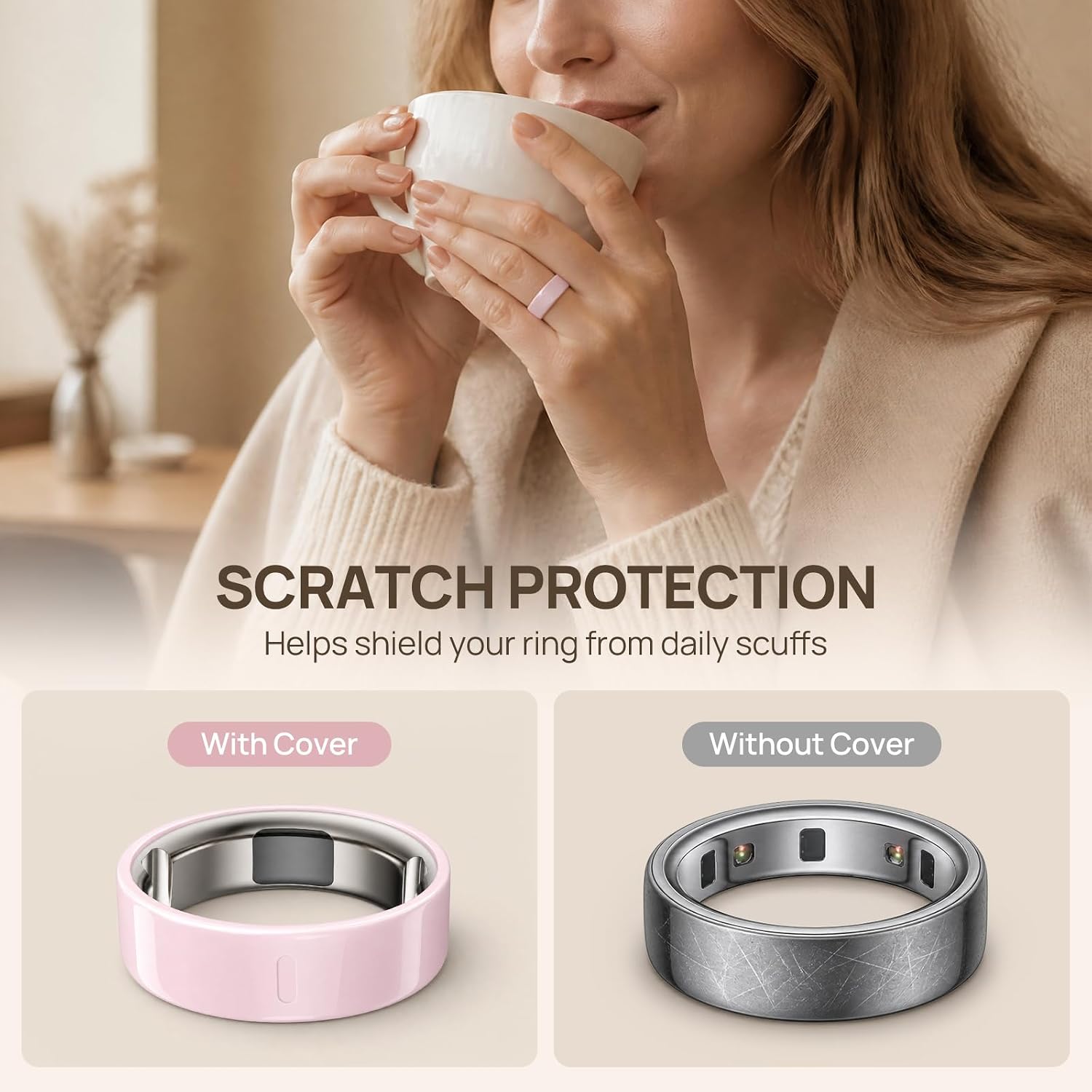 2 Pack Ring Cover Compatible with Oura Ring Gen 4/Gen 3 Horizon/Heritage, Ceramic-Look TPU Anti-Scratch Protector Accessories for Oura Ring Jacket Women Men, Size 8 (Not for Oura 4 Ceramic)