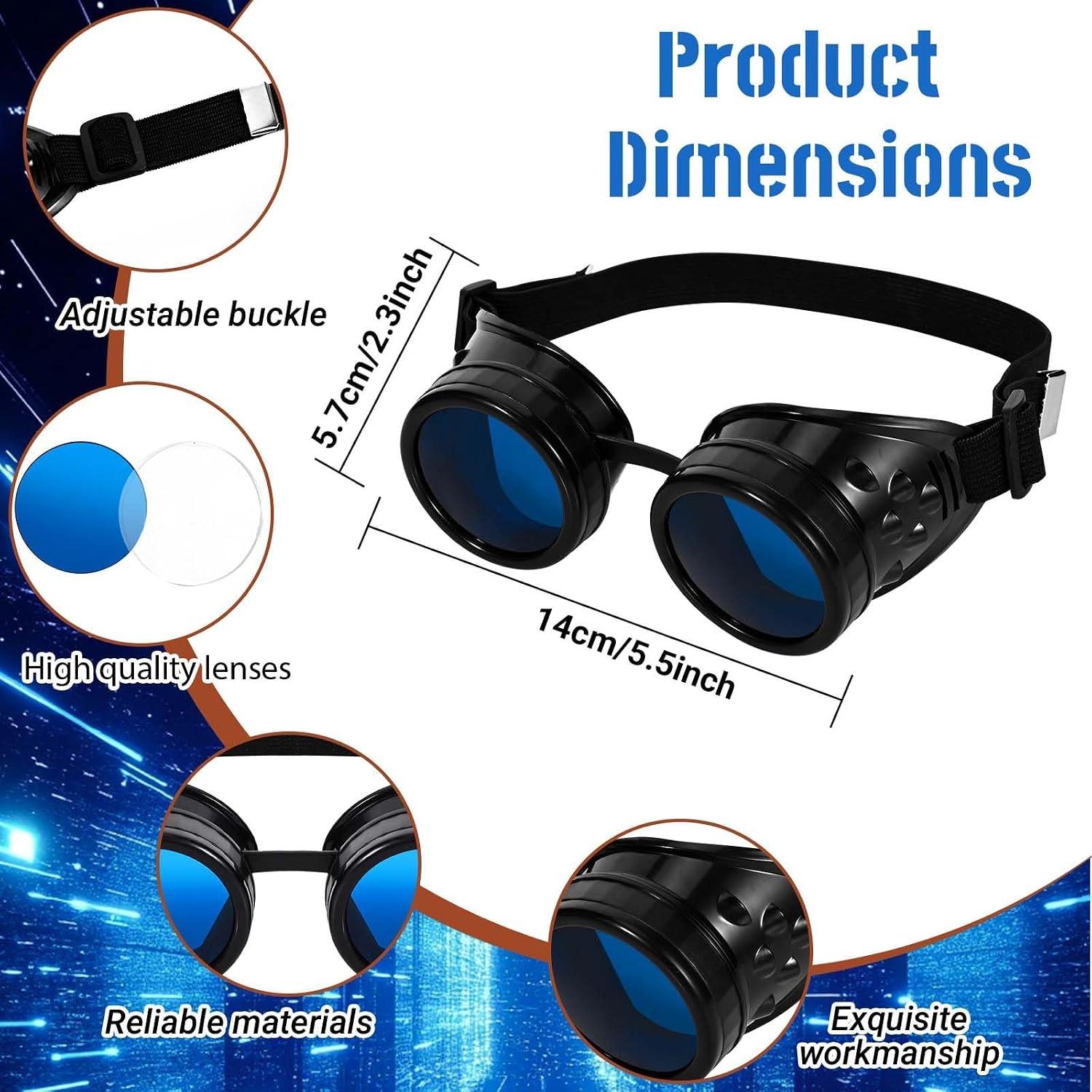 5 Pcs Halloween Costume Accessories Set Include Bald Cap, Blue Lens Goggles, Round Glasses, Mustache and White Gloves for Men Women Party Dress Up