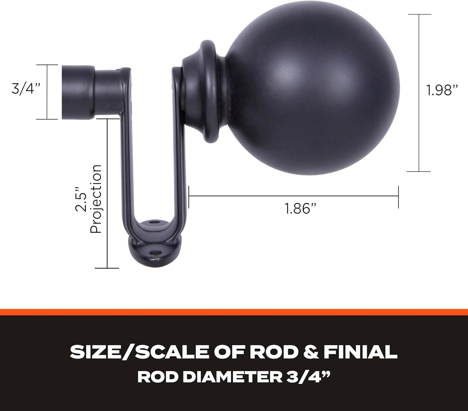 Sun Zero SN45045 Philip Ball End Blackout Room Darkening Wrap Around Decorative Curtain Rod, 36-66" Adjustable Length, Matte Black Finish, 3/4" Diameter Steel Tube