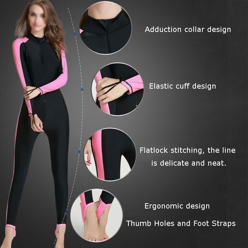 Dive Skins for Woman One Piece Swimsuit Surfing Wetsuit Long Sleeves Suit for Water Sports Sun Protection(D_Medium)