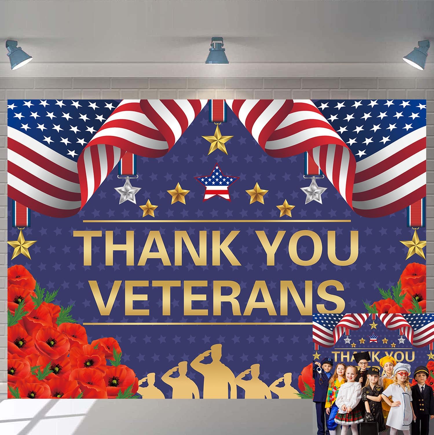 Veterans Day Fotohintergrund Banner – 180x110 Cm, Polyester, Patriotische Deko Für Partys