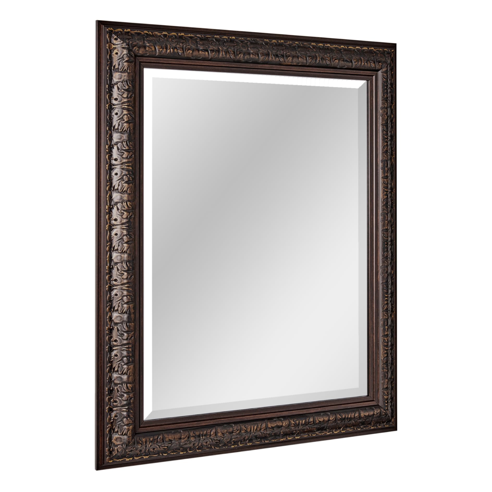 Head West Bronze Ornate Embossed Framed Rectangle Mirror, Wall Mounted Beveled Accent Decorative Bathroom Mirrors for Over Sink, Bedroom, & Living Room, 28" x 34"