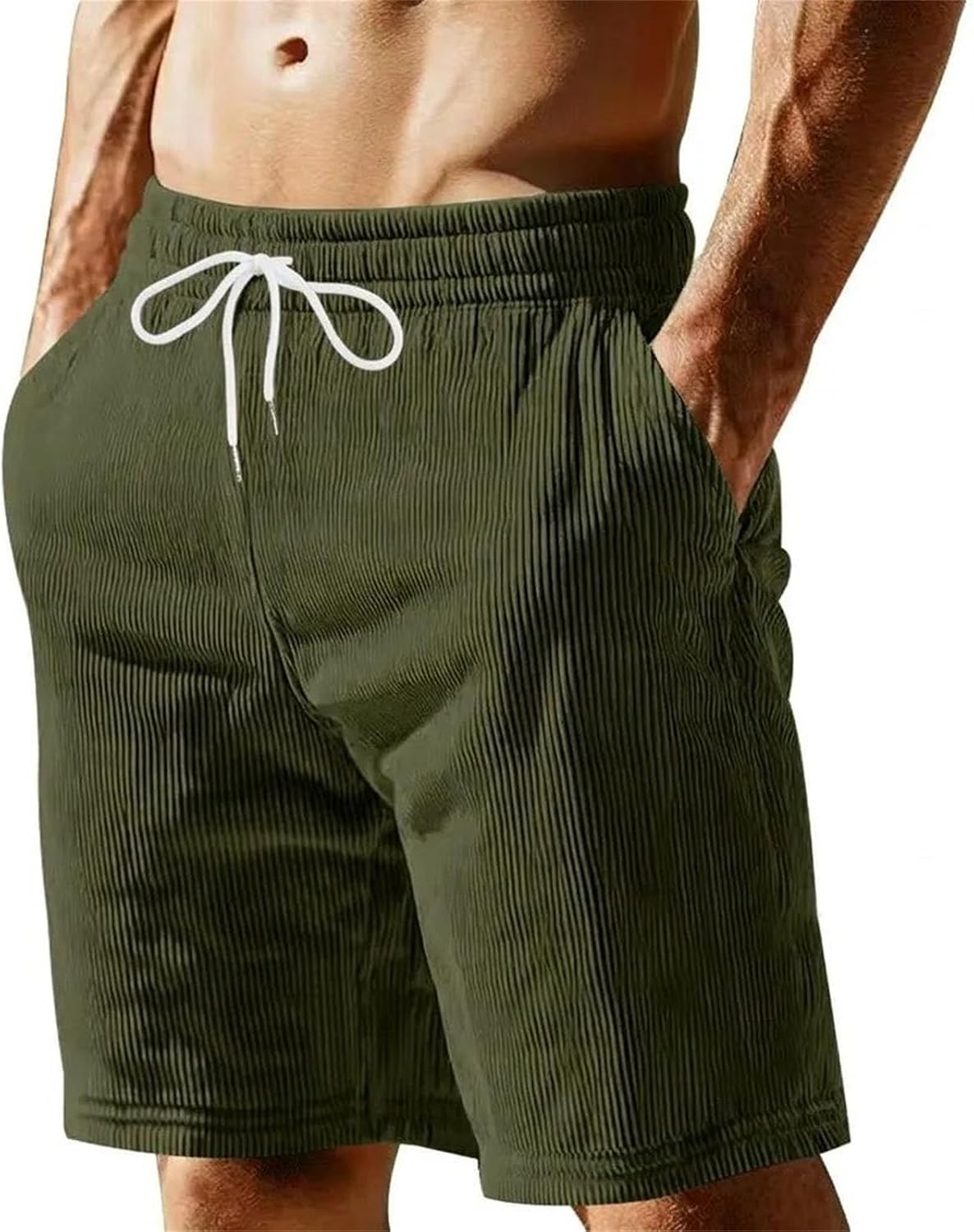 Mens Casual Shorts Drawstring Waist Lightweight Breathable Loose Fit Solid Color Summer Everyday Shorts