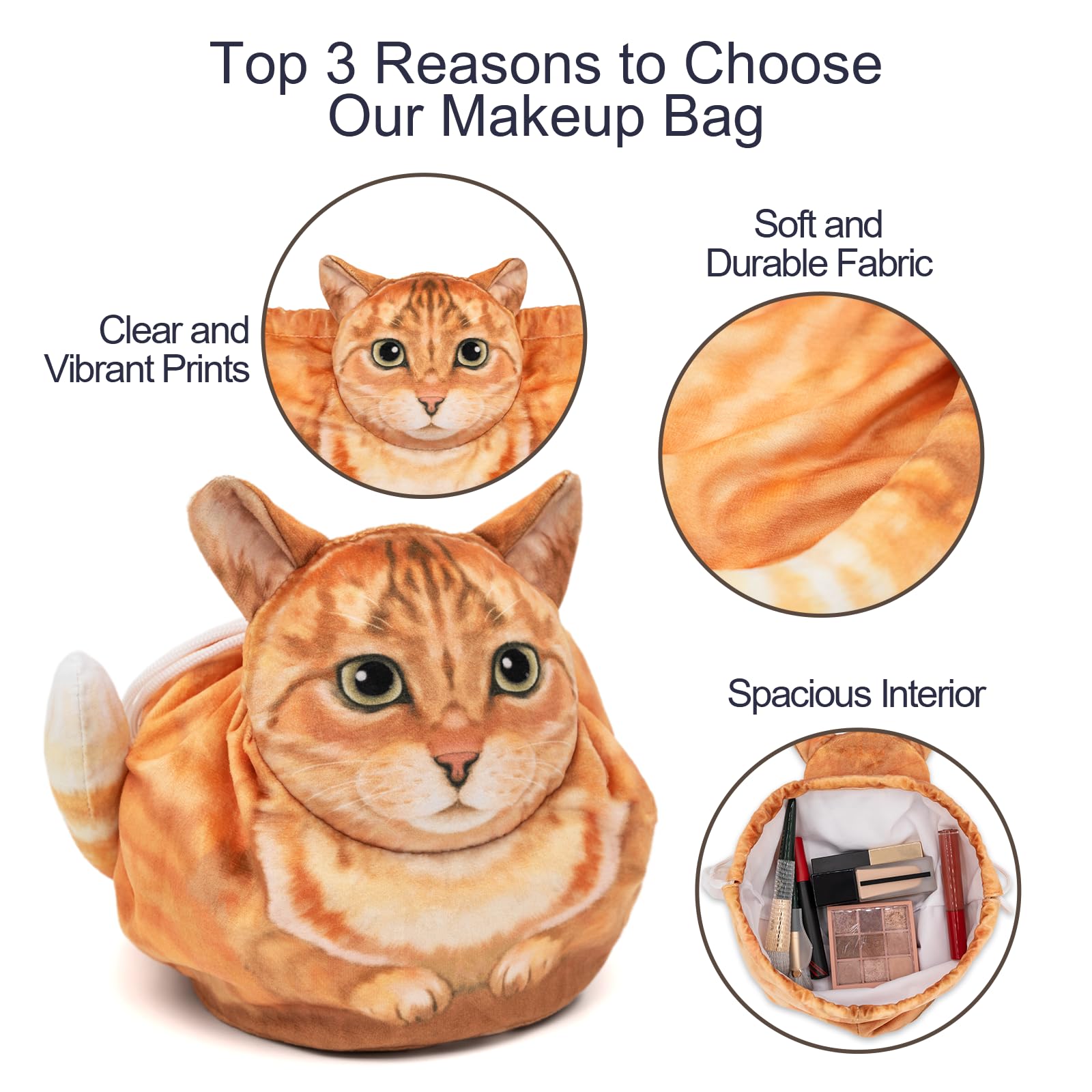 GKIOYRO Drawstring Makeup Bag, Cute Cat Travel Makeup Bag Gifts for Women Large Cosmetic Bag for Women Makeup Bag Organizer - Image 4